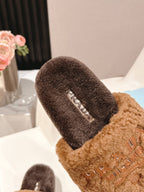 PRADA 25S FLAT MULES IN DARK BROWN RABBIT FUR