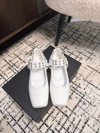BIKER BALLET FLATS IN WHITE CALFSKIN