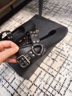 BIKER BALLET FLATS IN BLACK CALFSKIN