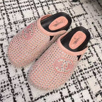 FLAT MULE IN LIGHT PINK SUEDE WITH CRYSTALS