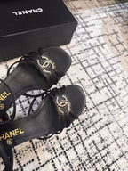 MID HEEL SANDALS IN BLACK LAMBSKIN
