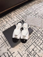 FLAT SLINGBACKS IN WHITE MIX BLACK CALFSKIN