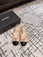 FLAT SLINGBACKS IN MACAROON BEIGE MIX BLACK CALFSKIN