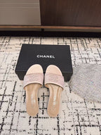 SLIPPERS IN LIGHT PINK SATIN MIX CALFSKIN