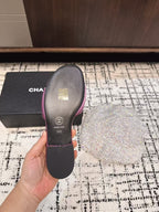 SLIPPERS IN LILAC PURPLE SATIN MIX CALFSKIN