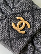 CHANEL 25S MAXI BOW BAG 26 IN DARK GREY DENIM WITH GOLD HARDWARE