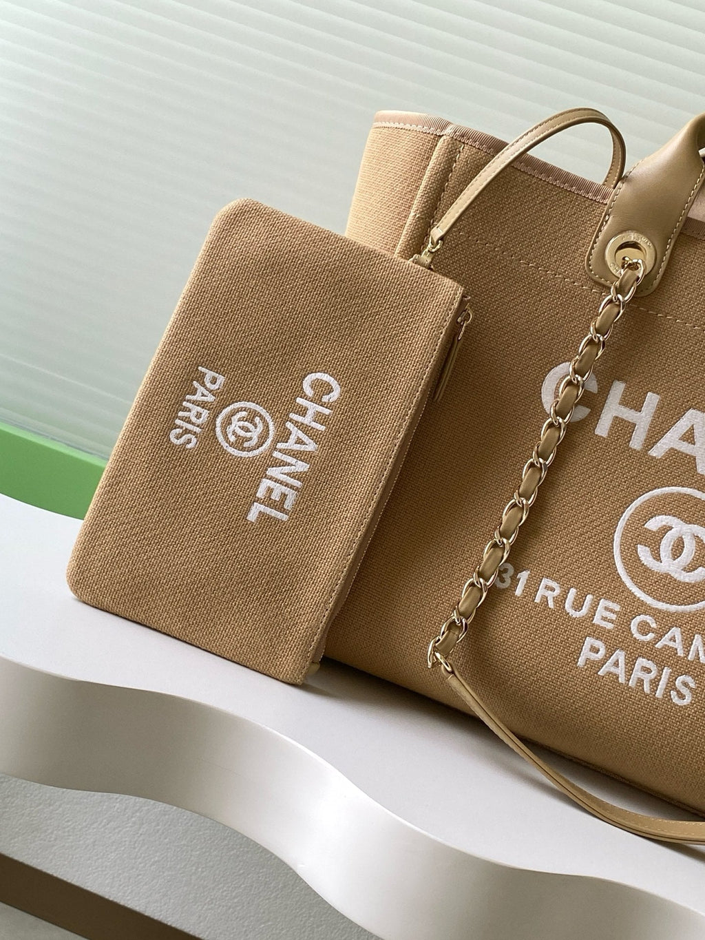 CC 2025 Deauville Tote Bag Beige Canvas