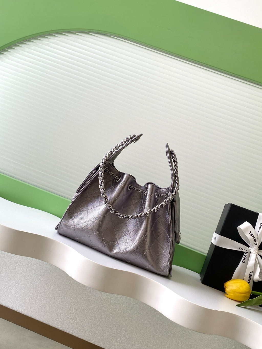 CHANEL 25S HOBO BAG 30 IN LILAC SILVER METALLIC CAVIAR