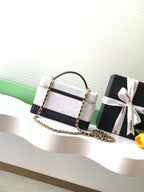 Chanel 2026 Vanity With Chain 19.5cm White Black Suede Lambskin 348254