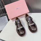UNIQUE THICK-SOLED OXFORD SHOES BROWN MIX CREAM CALFSKIN