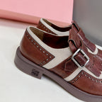 UNIQUE THICK-SOLED OXFORD BRIGHT BROWN MIX CREAM CALFSKIN