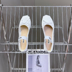 BALLET FLAT SHOES WHITE GLOSSY SHEEPSKIN
