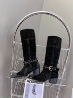CELINE 25S BULKY LACED UP BOOTS 45MM IN BLACK SUEDE
