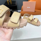 SANDALS CHAMPAGNE SHEEPSKIN WITH 2 HORIZONTAL STRAPS