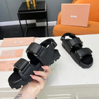 SANDALS BLACK SHEEPSKIN WITH 2 HORIZONTAL STRAPS