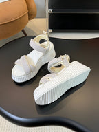 CHLOÉ NAMA WEDGE SANDAL 8 CM IN PASTEL GREY SUEDE AND WHITE RUBBER