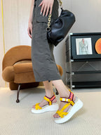 NAMA WEDGE SANDALS IN BRIGHT YELLOW FABRIC AND WHITE RUBBER