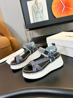 NAMA WEDGE SANDALS IN GREY FABRIC AND WHITE RUBBER