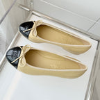 BALLET FLAT IN FLAX YELLOW MIX BLACK CALFSKIN