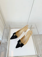 SLINGBACKS 65 MM IN BEIGE CALFSKIN AND BLACK CANVAS