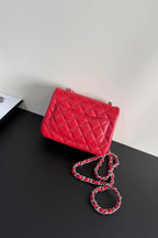 CC Flap Bag 17cm Red Sheepskin SHW 284828