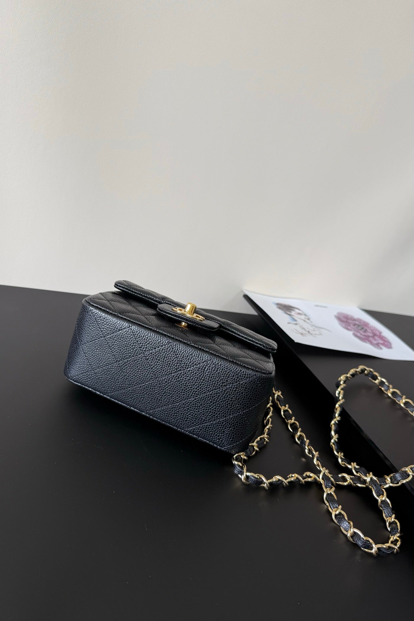 CC Flap Bag 17cm Black Caviar GHW 284753