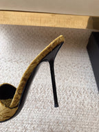 HIGH HEEL SLIDES IN SAND YELLOW VELVET