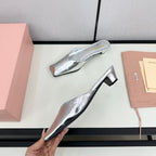 SQUARE TOE MULES SILVER SHEEPSKIN