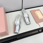SQUARE TOE MULES SILVER SHEEPSKIN