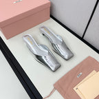 SQUARE TOE MULES SILVER SHEEPSKIN