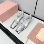 BALLET SANDAL SILVER LAMBSKIN WITH T-STRAP