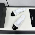 BOW MULE IN WHITE FABRIC AND BLACK CALFSKIN