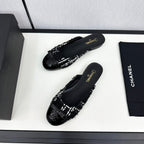 BOW MULE IN BLACK MIX WHITE FUR AND CALFSKIN