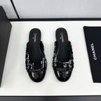 BOW MULE IN BLACK MIX WHITE FUR AND CALFSKIN