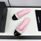 BOW MULE IN LIGHT PINK FABRIC AND BLACK CALFSKIN