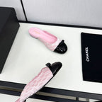 BOW MULE IN LIGHT PINK FABRIC AND BLACK CALFSKIN