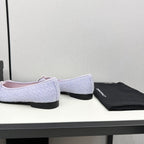 BALLET FLATS IN POWDER BLUE TWEED AND BLACK CALFSKIN