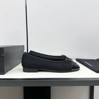 BALLET FLATS IN BLACK TWEED AND CALFSKIN
