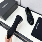 BALLET FLATS IN BLACK TWEED AND CALFSKIN