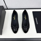 BALLET FLATS IN BLACK TWEED AND CALFSKIN