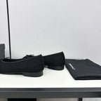 BALLET FLATS IN BLACK TWEED AND CALFSKIN