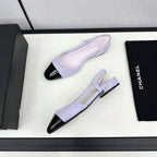 SLINGBACK LIGHT BLUE TWEED AND BLACK CALFSKIN