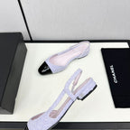 SLINGBACK LIGHT BLUE TWEED AND BLACK CALFSKIN