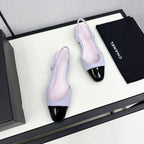 SLINGBACK LIGHT BLUE TWEED AND BLACK CALFSKIN