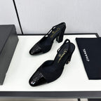 HIGH SLINGBACK BLACK TWEED AND CALFSKIN