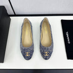 cc ballet flat blue with white stripe denim 166816