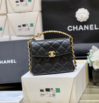 25S CHANEL TOTE CROSSBODY BAG 19 IN BLACK CALFSKIN WITH METAL HANDLE