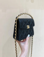 25S CHANEL TOTE CROSSBODY BAG 19 IN BLACK CALFSKIN WITH METAL HANDLE