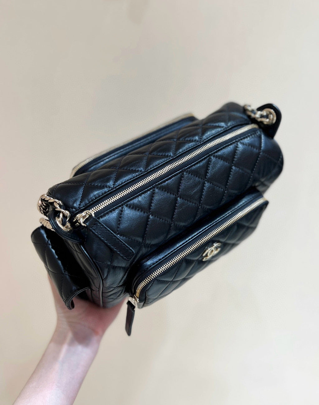 Chanel 24K Special Edition Camera 24cm Bag Black Sheepskin