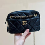 CC 24K Gold Coin Camera Bag 18cm Black Lambskin Light GHW